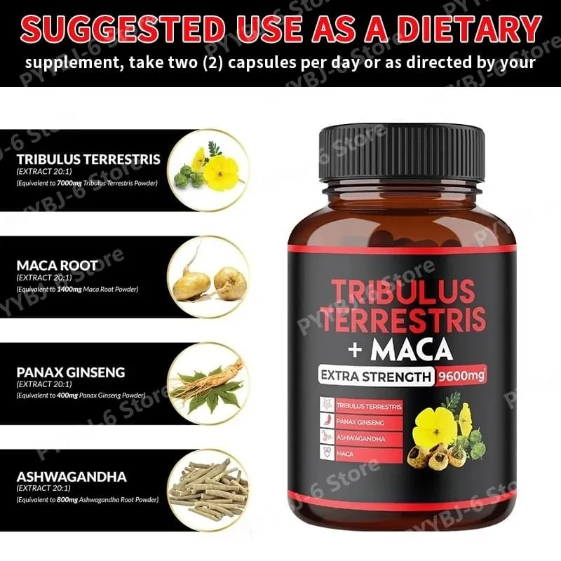 Tribulus Terrestris + Maca Root Extract Supplement understøtter energivitalitet Naturlig urtesundhed Ikke-GMO 90 veganske kapsler — image 2