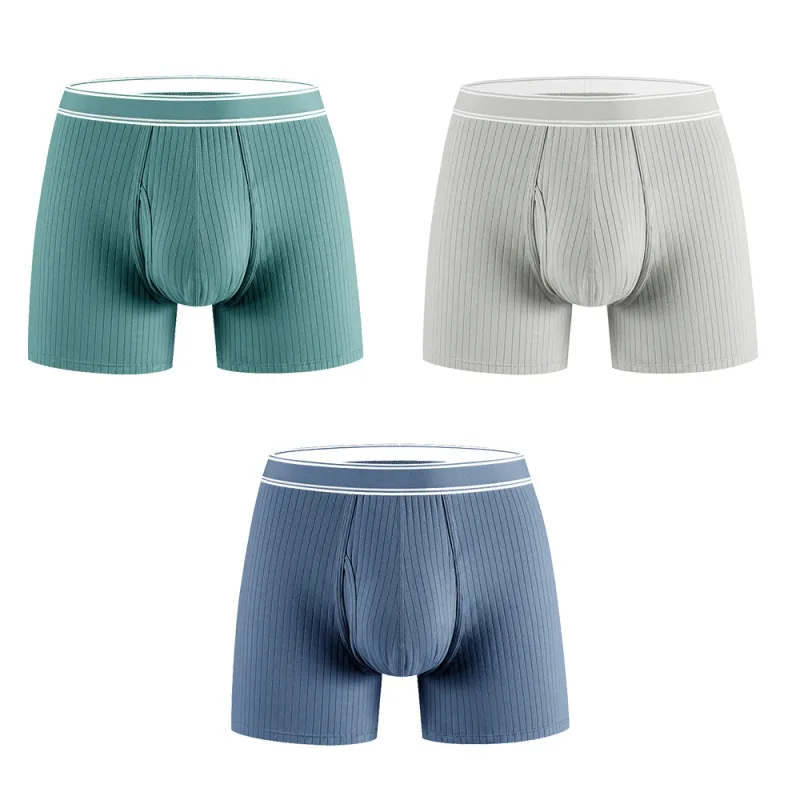 3PCS/Pack 100% Cotton Solid Striped Man Undrewear Lengthen Breathable Fitness Boxers Hombre Crotch Side Opening Men's Underpants — image 4