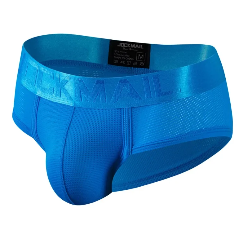 Jockmail Mens Underwear Briefs Mesh Breathable Sports Fitness Shorts Solid Color Sexy Low-rise Lingeries for Extreme Panties — image 1