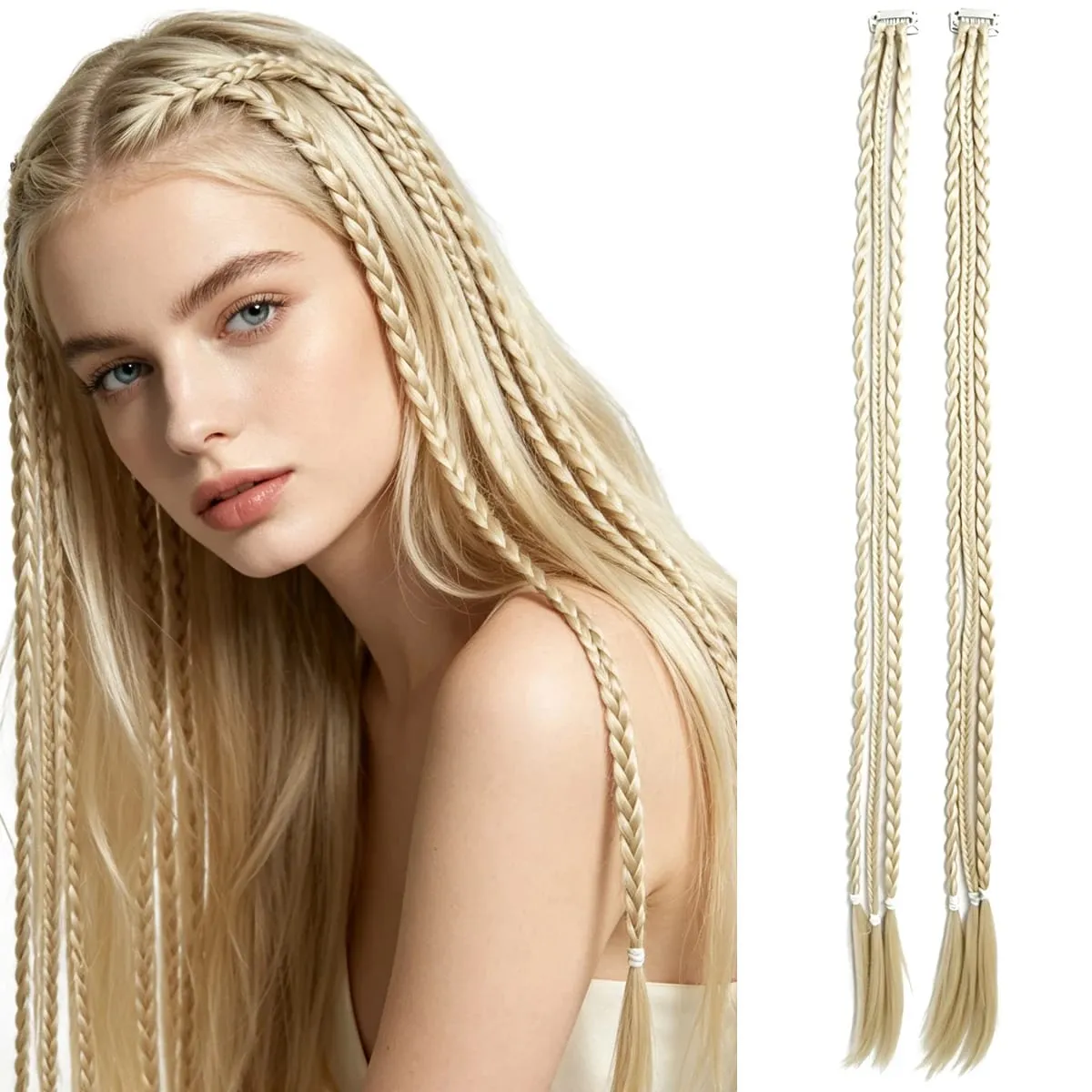2PCS Synthetic 22"26" Clip In Braids Hair Extensions Braid Ponytail Hairpieces Braided Hair Clip On Braids For Women Daily Party — image 8