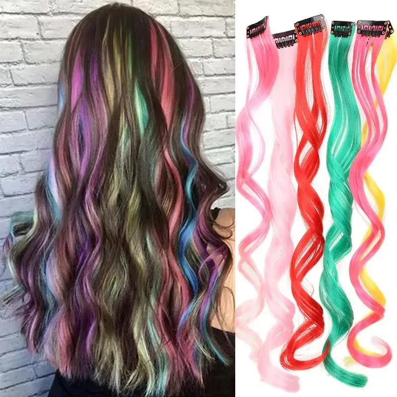 22 Inch Wavy Clip In Hair Extensions Double Weft BB Clip Synthetic Hair No Tangle No Shedding for Women Daily Party Cosplay — image 2