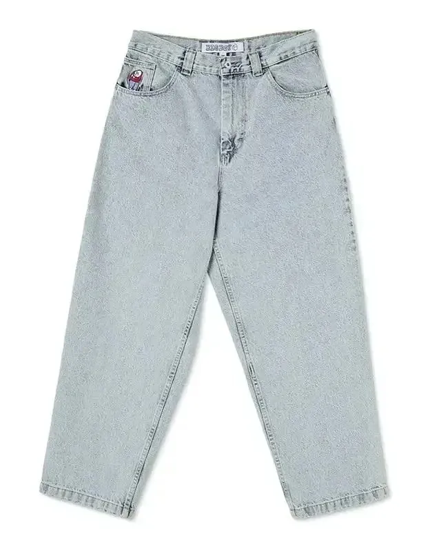 Hip Hop Retro Blue Cartoon Embroidery Jeans for men Gothic Baggy Streetwear Polar Big Boy Jeans Mens Fashion Wide Leg Trouser — image 3