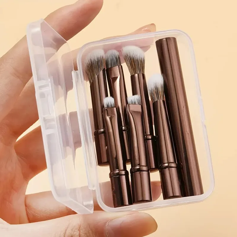 6-teiliges Mini-Reise-Make-up-Pinsel-Set mit abnehmbarem Aluminiumrohr, tragbarem Lidschattenpinsel und Aufbewahrungsbox