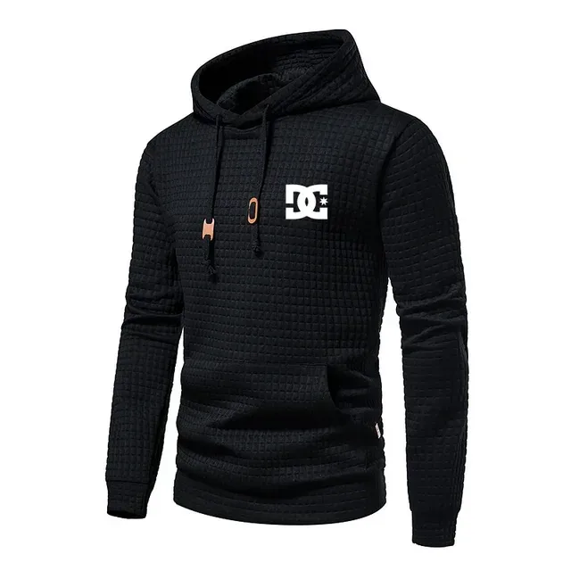 2025 New Spring and Autumn Europe Men DC Letters Printed Casual Large Pocket Hoodie Jumper Small Plaid Jacquard Plus Size — image 1