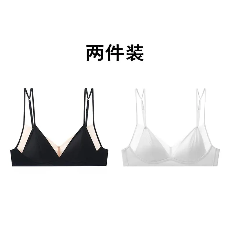 Modish Leopard Intimate Set Non-wire Thin Triangle Bra Breathable Summer Nude Fabric Small Chest Firm Gathering Womens Indoor — image 18