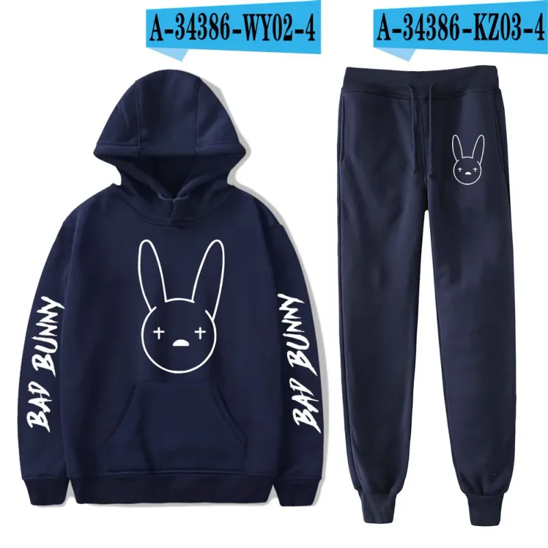 Harajuku Comfortable Funny bad bunny Print Sweatshirt Sweatpants Suit Men/Women Hoodies+ Trousers Suit Cute 2 Piece Set Clothes — image 42