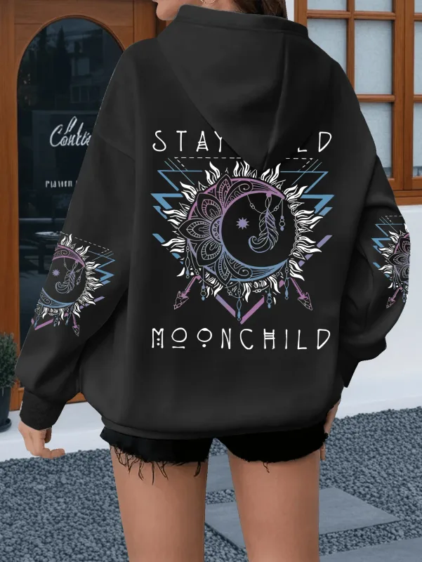 Women's Sun and Moon Print Hoodies Bohemian Loose Hooded Long Sleeve Vintage Hoodie Gifts — image 9