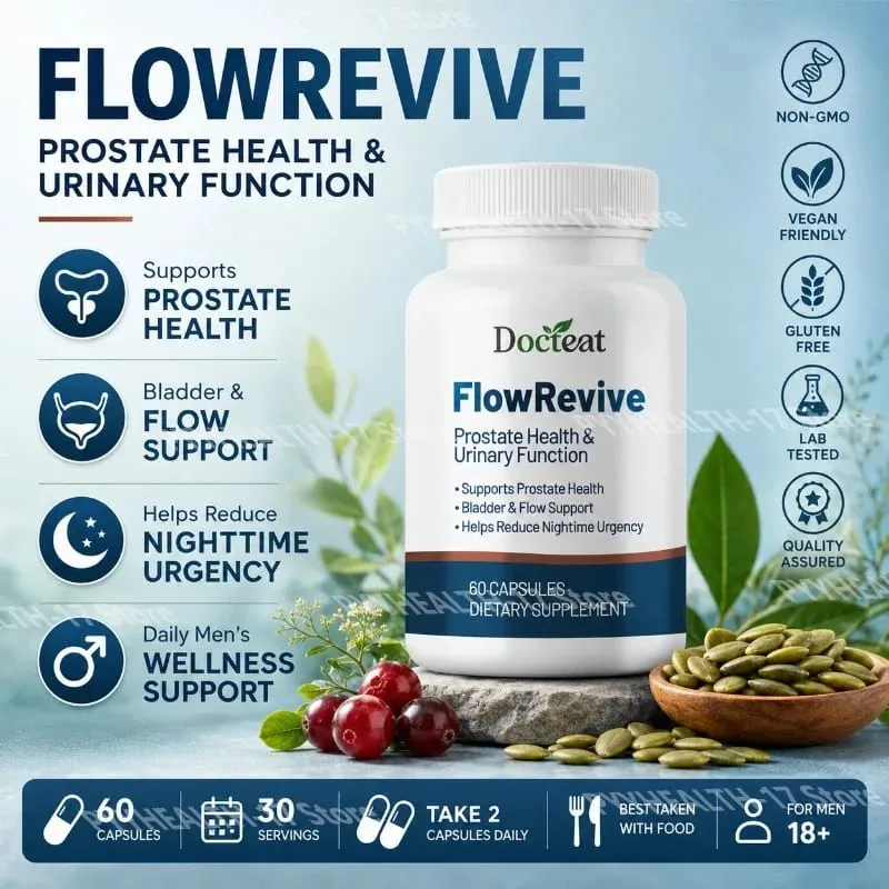 Docteat FlowRevive Prostate & Urinary Support Capsules with Saw Palmetto Pumpkin Seed and Pygeum Bark Extract - 60 Capsules — image 1