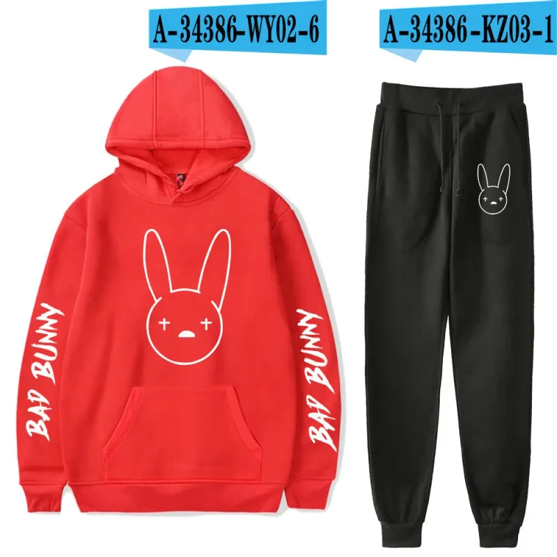Harajuku Comfortable Funny bad bunny Print Sweatshirt Sweatpants Suit Men/Women Hoodies+ Trousers Suit Cute 2 Piece Set Clothes — image 44