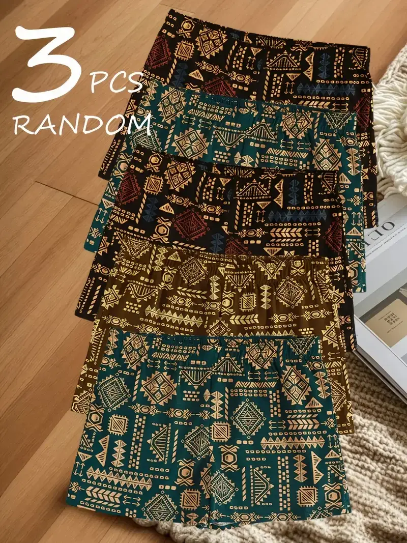 3PCS/SET Retro Ethnic Style Men's Underwear Print Men Boxer Shorts Aro Pants Trendy Casual Home New Breathable Men's Underpant