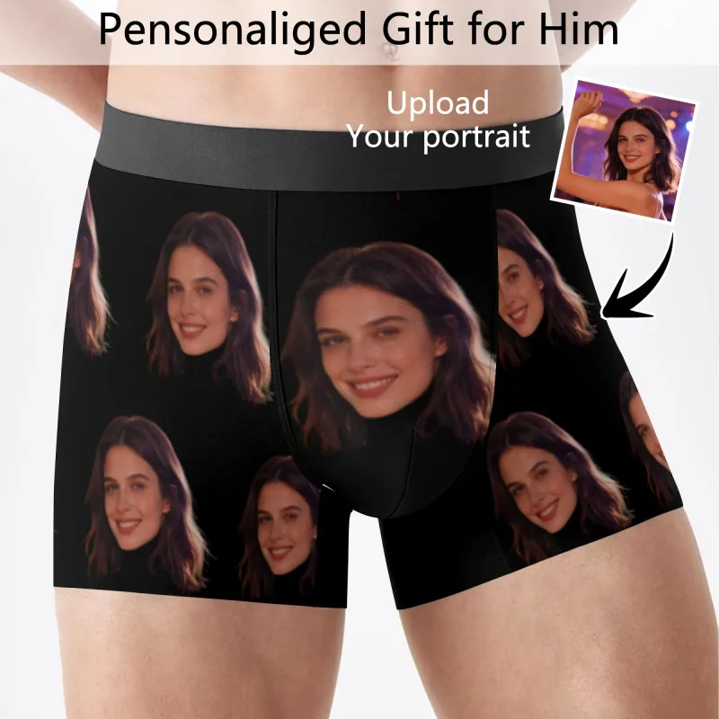 Personalized facial photos customized underwear flat cornered men's Valentine's Day gift for husband anniversary gift for fath — image 1
