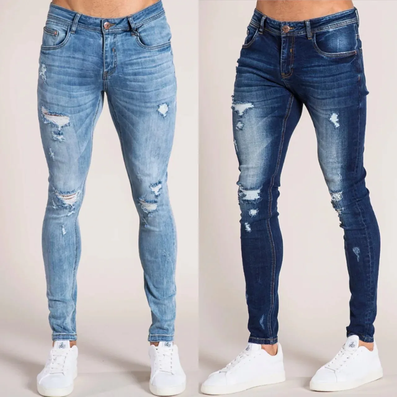 Denim Pant Men Jeans Vintage Pencil Pants High Waist Distressed Washed Hole Sheath Trousers Y2k Streetwear Casual 2026 Spring — image 3