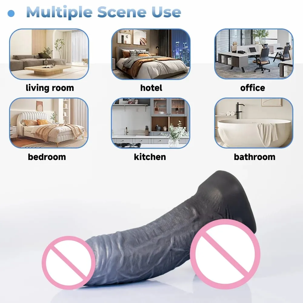Realistic Silver Grey Titan Huge Dildo Liquid Silicone Real Penis Adult Sex Toys for Women G Spot Masturbator Strong Suction Cup — image 6