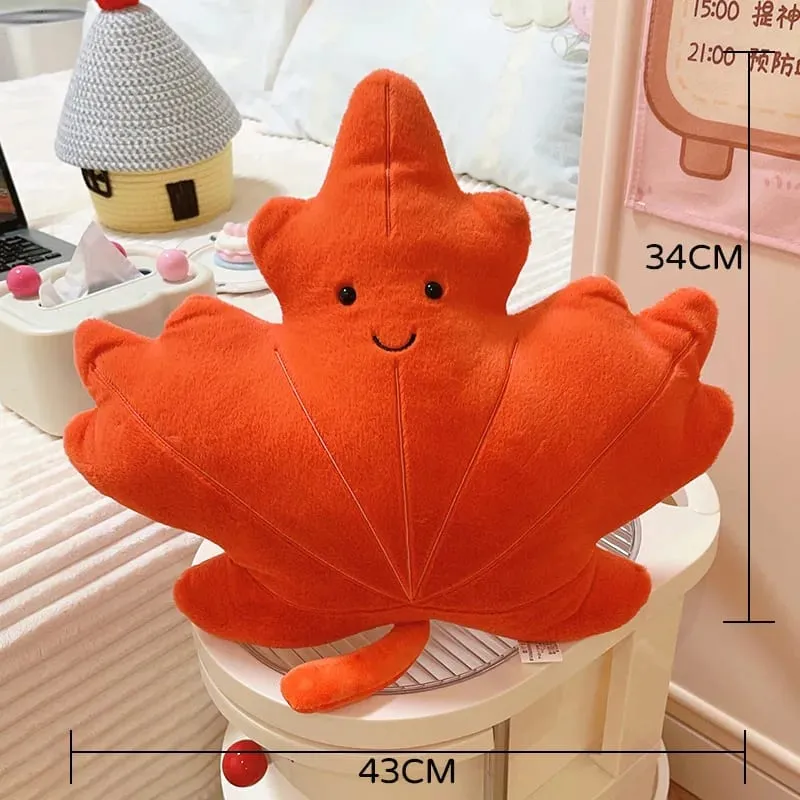Smiling Face Maple Ginkgo Leaf Plush Pillow Stuffed Kawaii Plant Cushion Sofa Chair Decoration Gift
