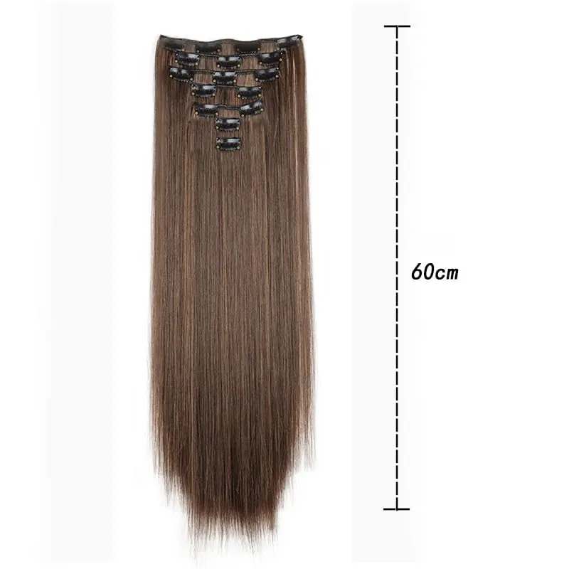 24Inch Synthetic 7Pcs/set Long Straight Hair Extension 16Clips Hairstyle Black Blonde Y2K Kpop Hairpiece for Women Christmas Eve — image 3