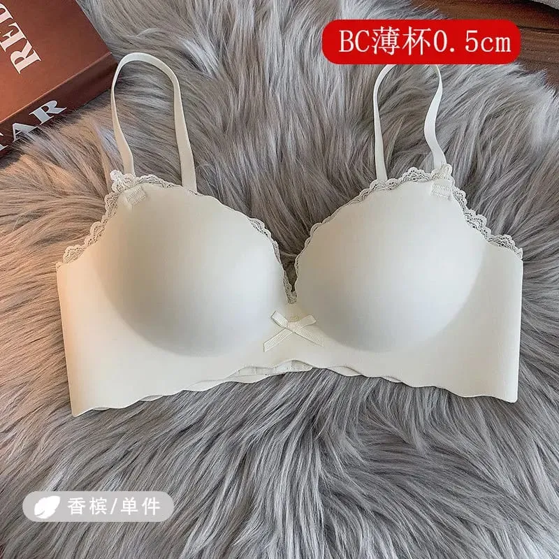 セクシーWomen Wireless Seamless Bra Set One‑Piece Push‑Up Brassiere Small Bust Side Support Anti‑Sag Soft Ladies Intimates Lingerie