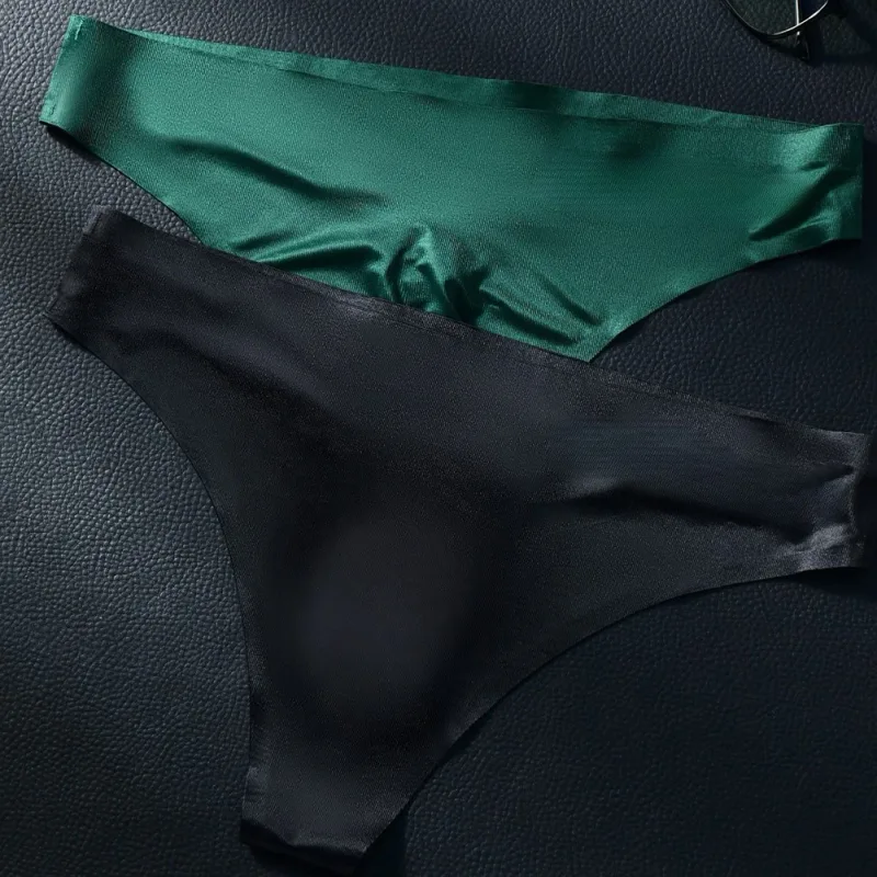 Men Seamless Ice Silk G-String Underwear 3D Bulge Pouch Low-rise T-Back Thongs Low Rise Men Bikini Briefs U Pouch Lingerie — image 7