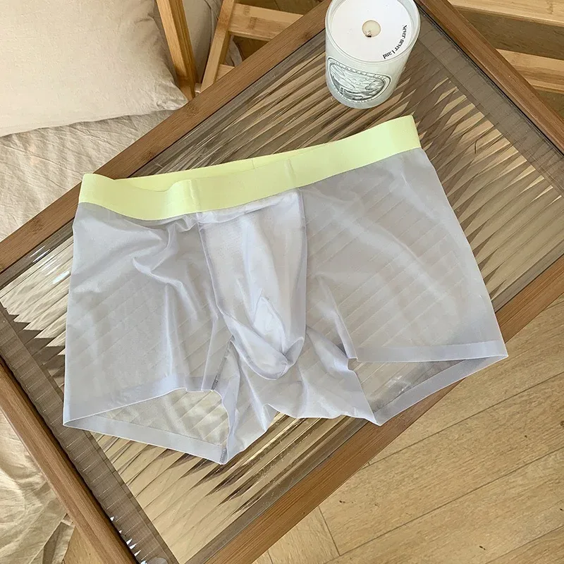 20D Ultra-nipis Flat Boxers Seluar Dalam Lelaki Seluar Dalam Lelaki Lutsinar Sutera Ais U kantung Seluar Dalam Lancar Pinggang Tengah