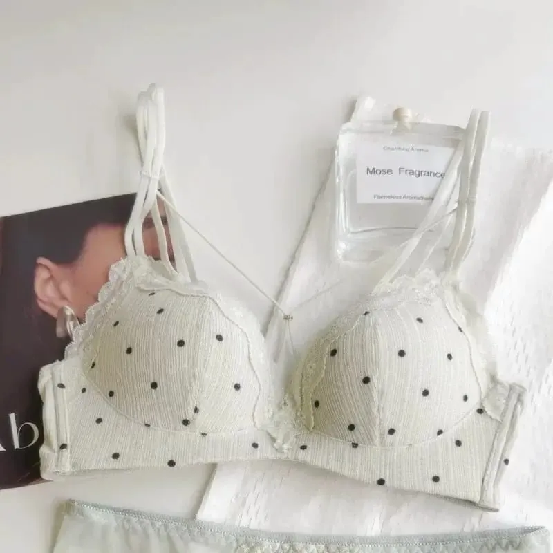 Elegant Japanese Polka Dot Bra & Brief Set Push Up Plunge Small Bust Lift Support Anti Sag Side Coverage Adjustable Comfort — image 12