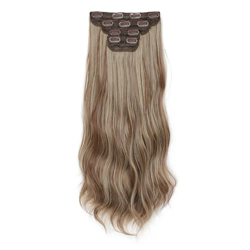 4Pcs/Set 11 Clips 22 Inches 220g Beach Waves Clip in Hair Extensions Sandy Blonde Champagne Heat Resistant Synthetic Hairpiece — image 10