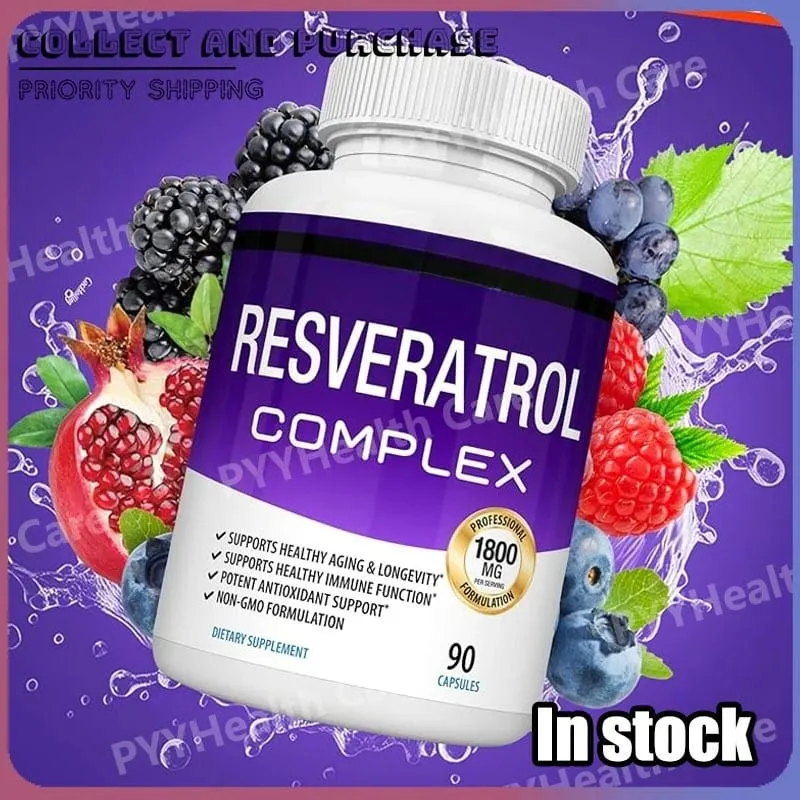 Resveratrol Supplement 1800 Mg Antioxidant Complex for Healthy Aging Health Support Immune System for Men Women 90 Capsules — image 1