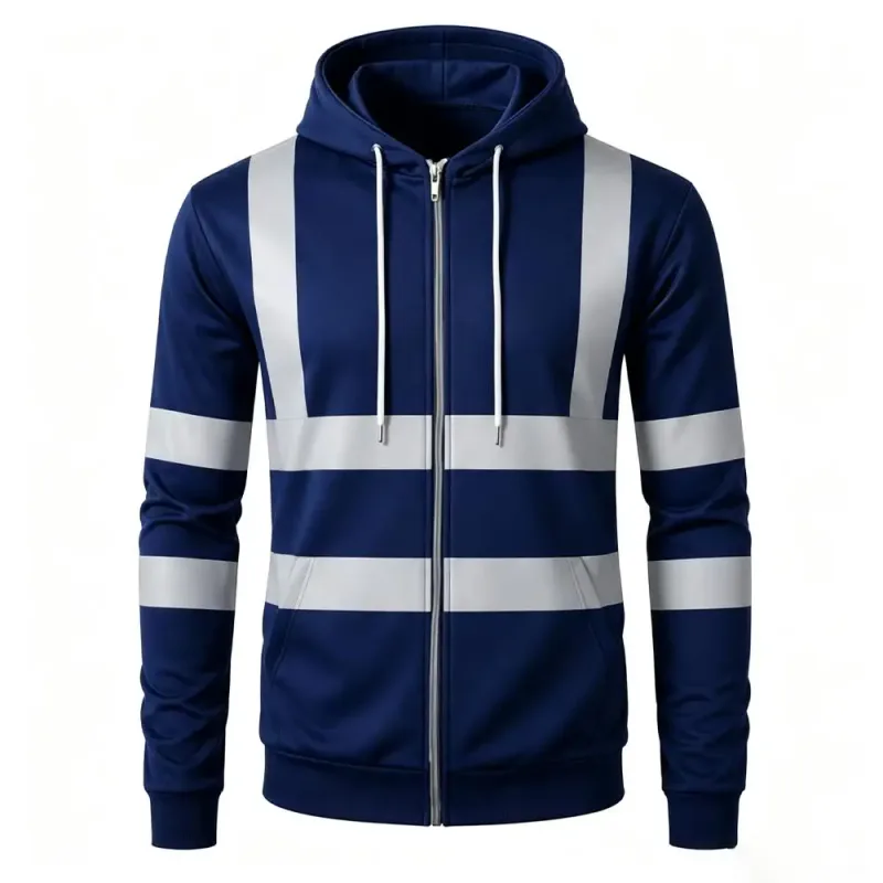 Autumn Fashion Men Drawstring Hooded Top 3D Printed Stripe Full Zip Sweatshirt Outdoor Casual Safety Work Outerwear Hoodie — image 10