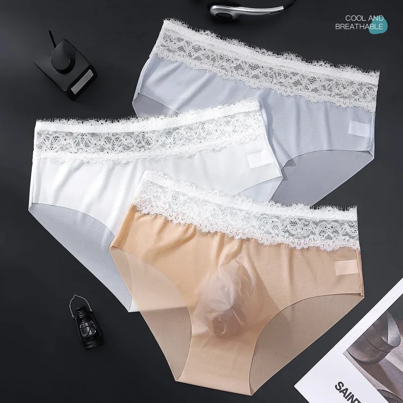 Lace Edge Ice Silk Men's Triangle Pantalon Walang Traceless Breathable Manipis na Kasuotang Panlalaki Mababang Baywang Malambot Walang Seamless Comfort Panlalaki Briefs — image 5