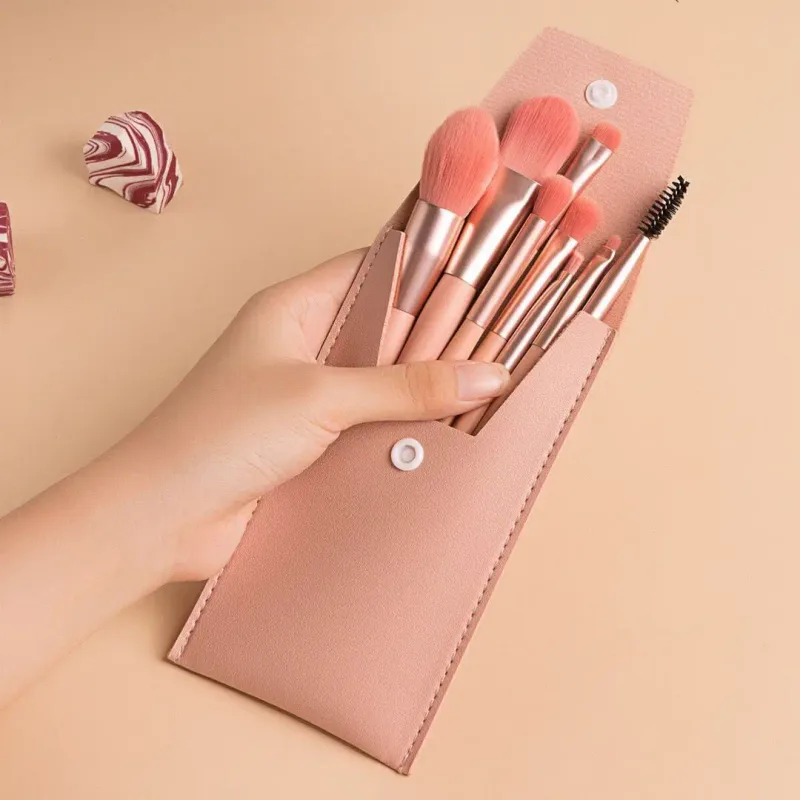 Mini Makeup Brushes Set Soft Synthetic Bristle Portable Cosmetic Brush Kit with Storage Pouch for Blush Eyeshadow Face Makeup