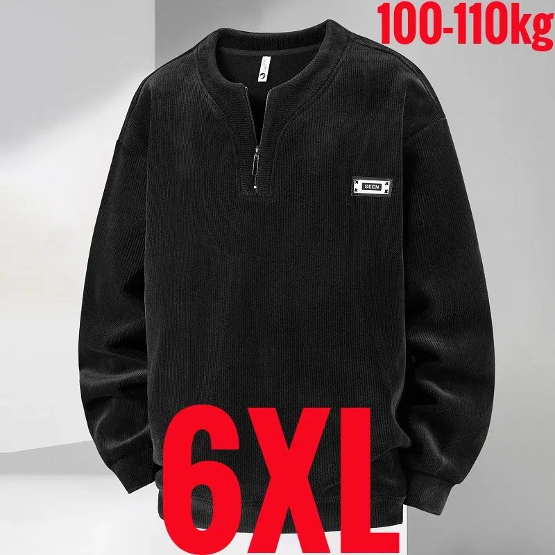 Extra Big Size Men's Sweatshirt Half Zip Pullover Corduroy Fleece Plus Large 6xl 7xl 8xl 9xl 10xl Autumn Winter Warm Casual Top — image 37