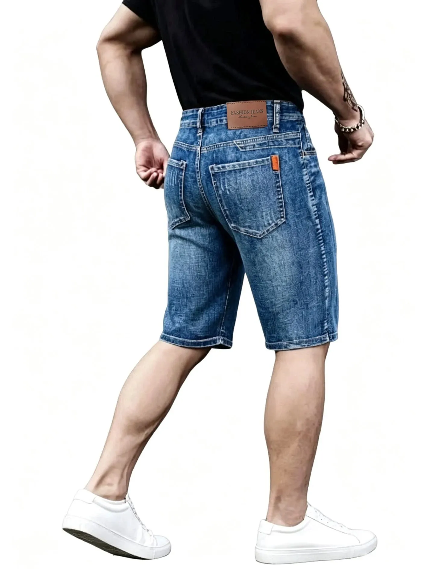 Summer Shorts Jeans Men Denim Pants Stretch Dark Blue Fashion Design Men's Jeans Slim Straight Male Short Jeans Hombre — image 2