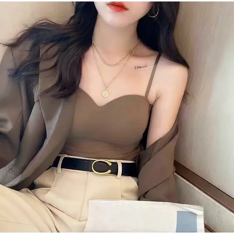Ladies Thin Ice Silk Camisole Vest French Back Integrated Fixed Cup Traceless Vest Inside Match Outside Wear Short Hot Girl Top — image 6