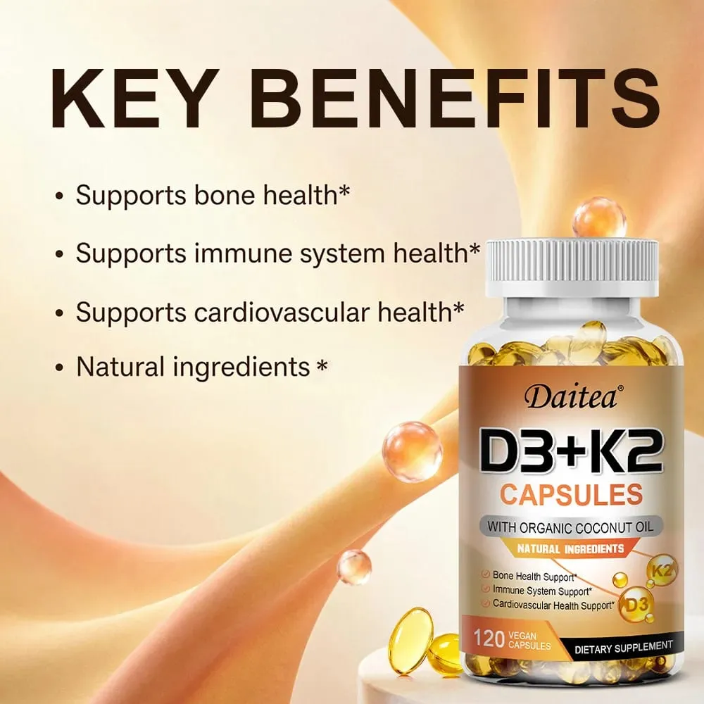 Vitamin D3 K2 Capsule - 5000 IU Vitamin D3 Promotes Strong Bones Calcium Absorption Teeth Heart Cardiovascular Health — image 4