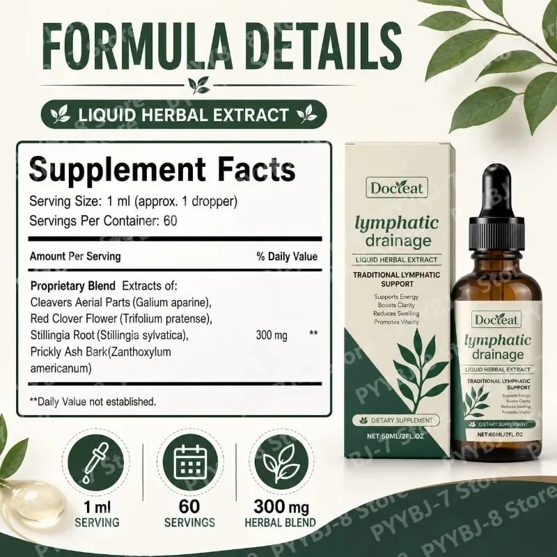 Lymphatic Drainage Drops 60ml Help Bloat Relief Immune System Health Extract with Cleavers Red Clover Stillingia Prickly Ash — image 5