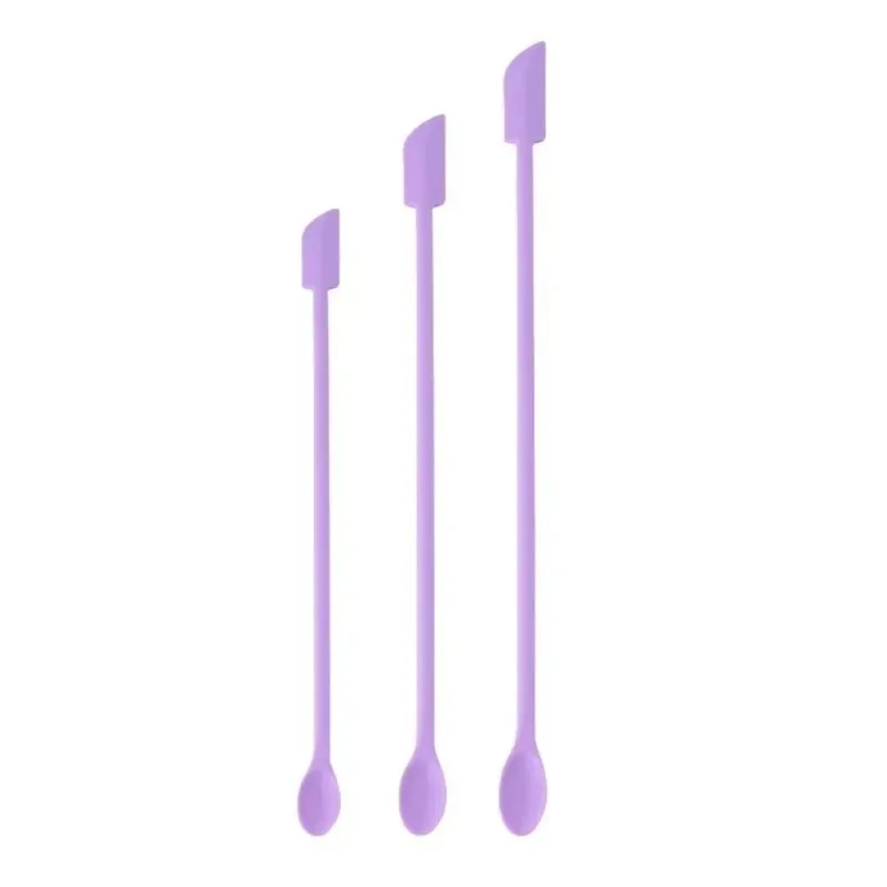 3pcs Portable Mini Silicone Scraper Double-head Lengthened Face Mask Brush Soft Jam Scraping Spoons Makeup Brushes Set