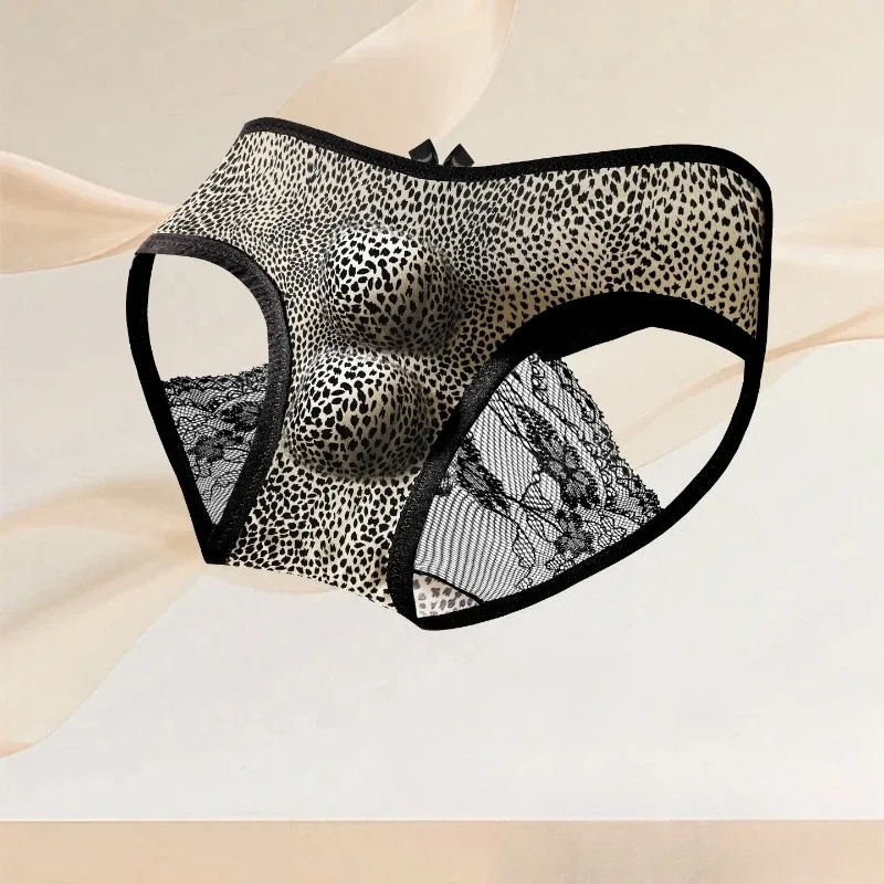 Sous-vêtements Sexy pour hommes, culotte transparente en dentelle creuse, imprimé léopard en soie glacée, pochette de séparation de balle en 3D, sous-vêtements Sissy — image 4