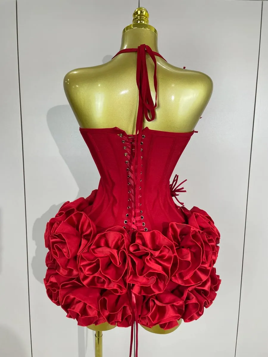 Sexy Halter Prom Gown Celebrity Club Tweedelige Set Cocktail Elegante Damesmode Luxe Verjaardagsfeestje Rood Zwart Bandage Outfit — image 3