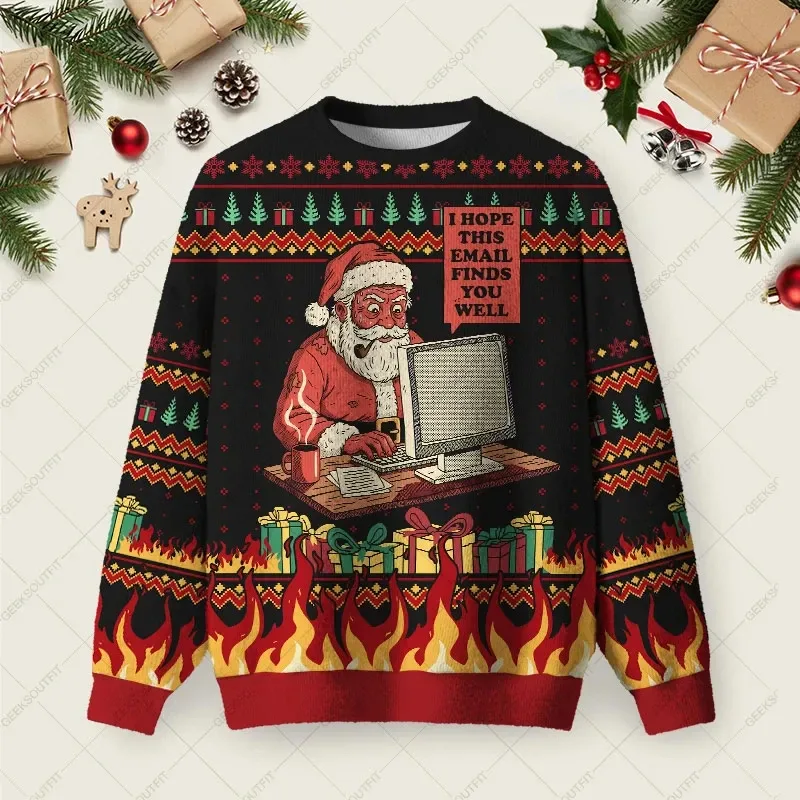 3D Print Gingerbread Man Graphic Sweatshirts Funny Santa Claus Ugly Christmas Sweater Unisex Xmas 2026 Pullover Casual Clothing — image 4