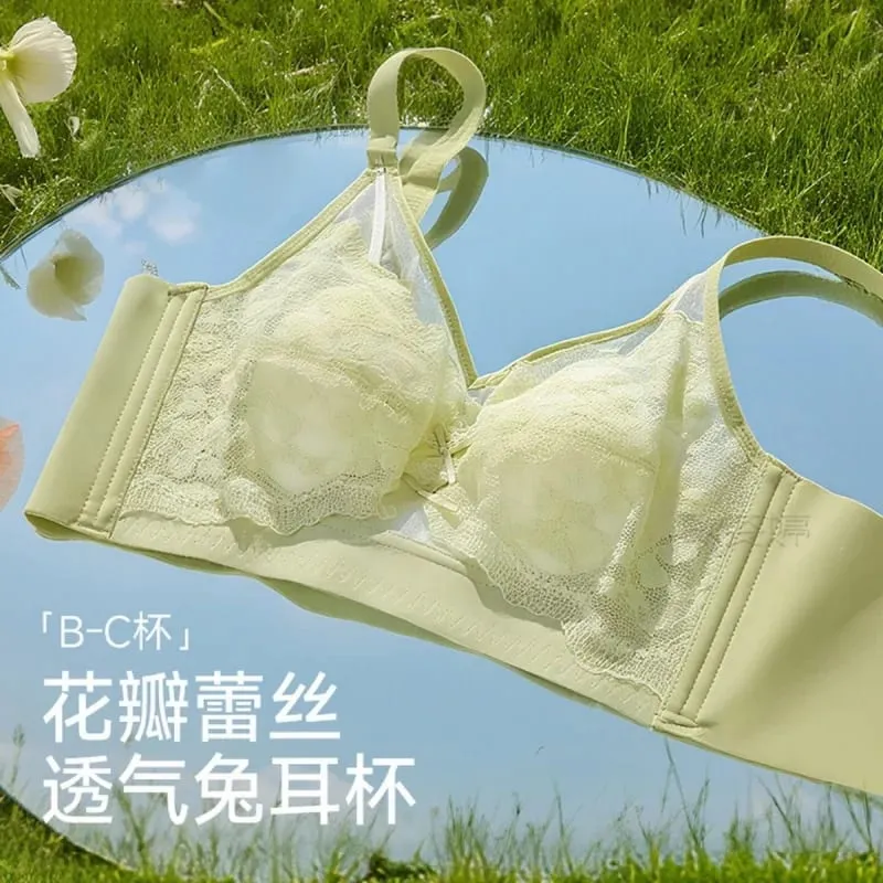 Women's lingerie for large busts minimizes appearance provides support and gathers side breasts summer thin French lace comfo — image 3