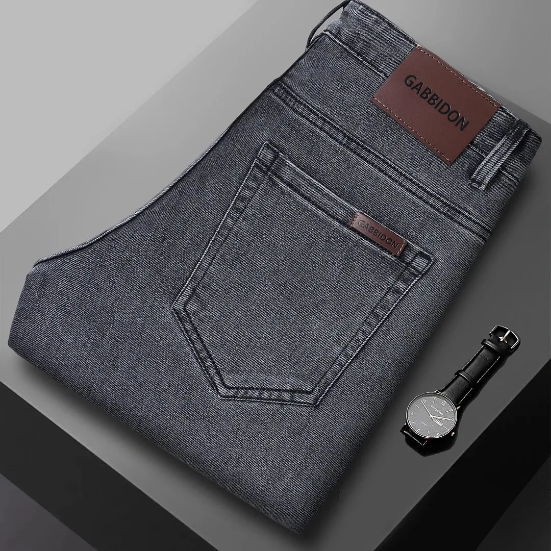 Printemps nouveaux hommes jean droit confortable élastique décontracté affaires travail pantalon rétro bleu mode coupe lavé Denim pantalon — image 3
