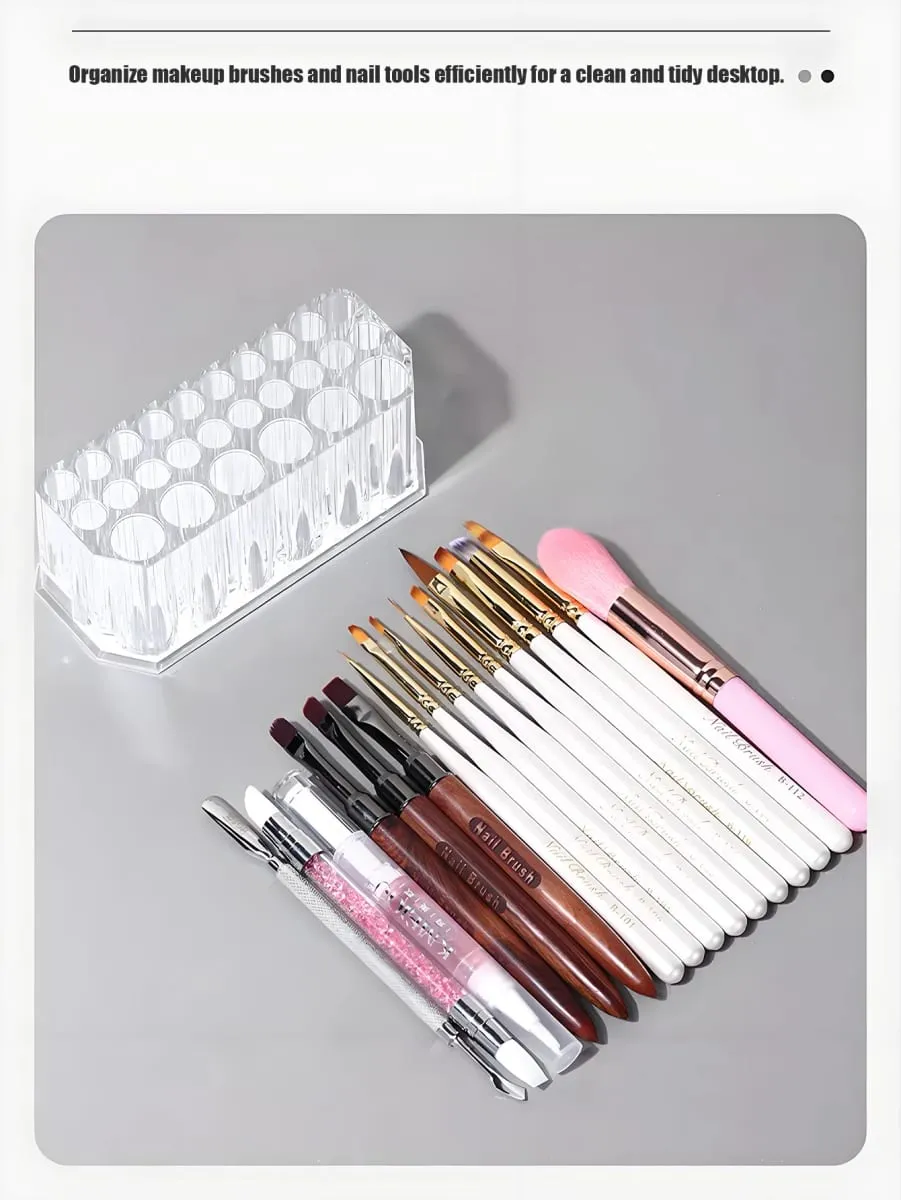 1pc Clear Acrylic 26Hole Brush Stand Multifunctional Makeup Brush Holder Display Case for Nail Art Tools and Cosmetic Brushes — image 3