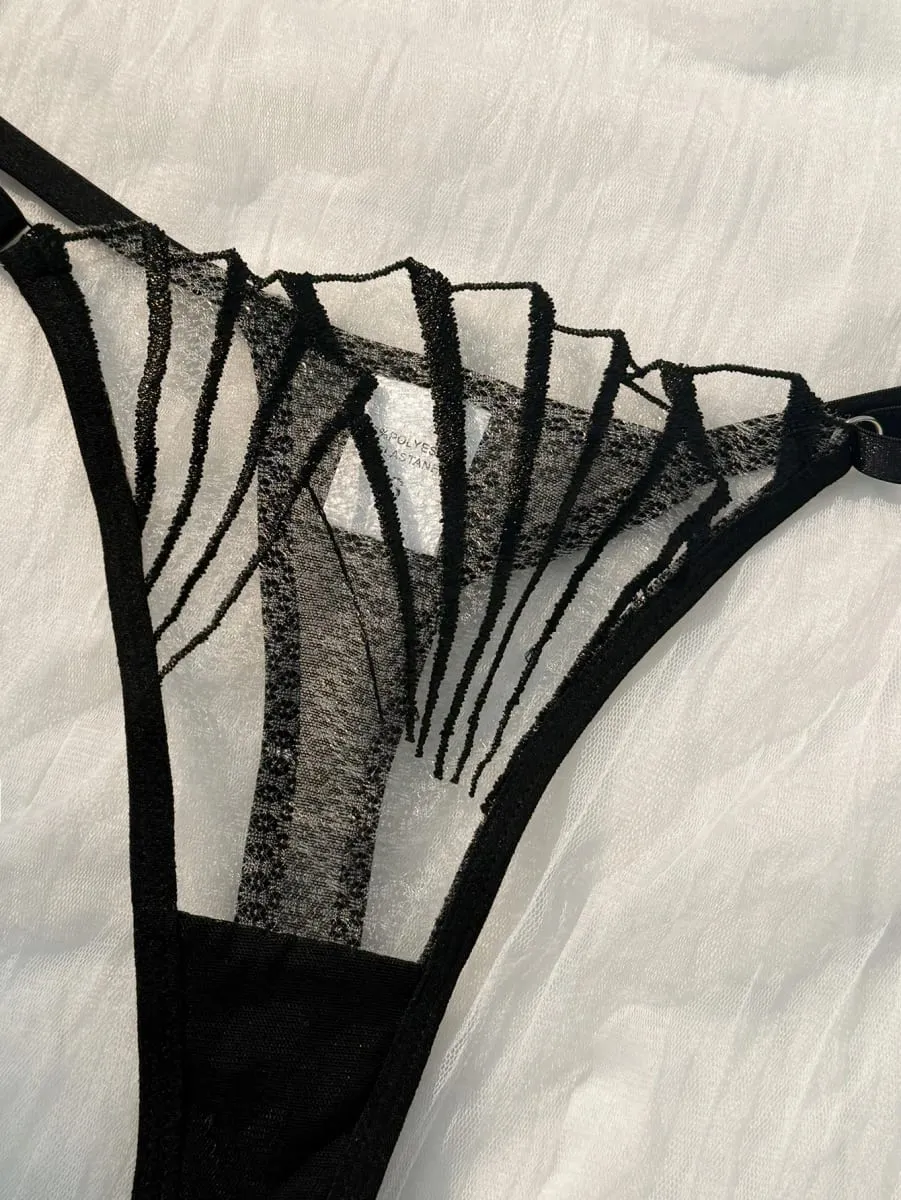 Black Leaf Embroidery Sheer Mesh Lingerie Set Underwire Bra & Adjustable Thong Women Sexy Underwear ZA824058 — image 6