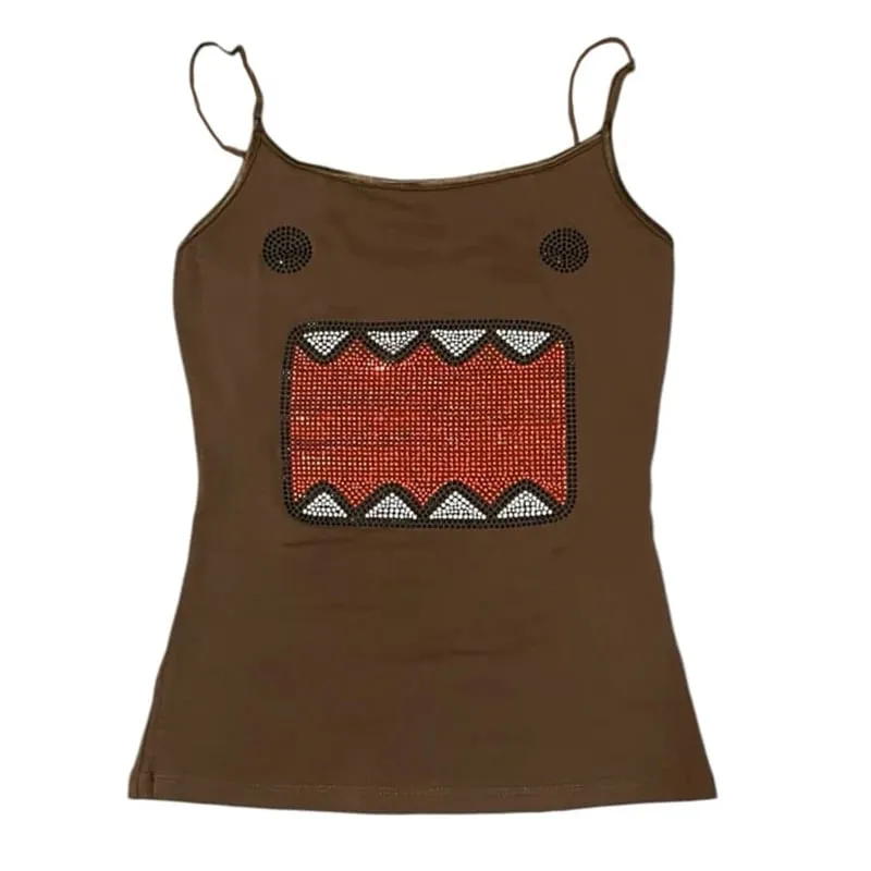 2000s Y2K Harajuku style retro rhinestone cartoon vest for women's summer casual slim fit short crop top with exposed navel — image 2