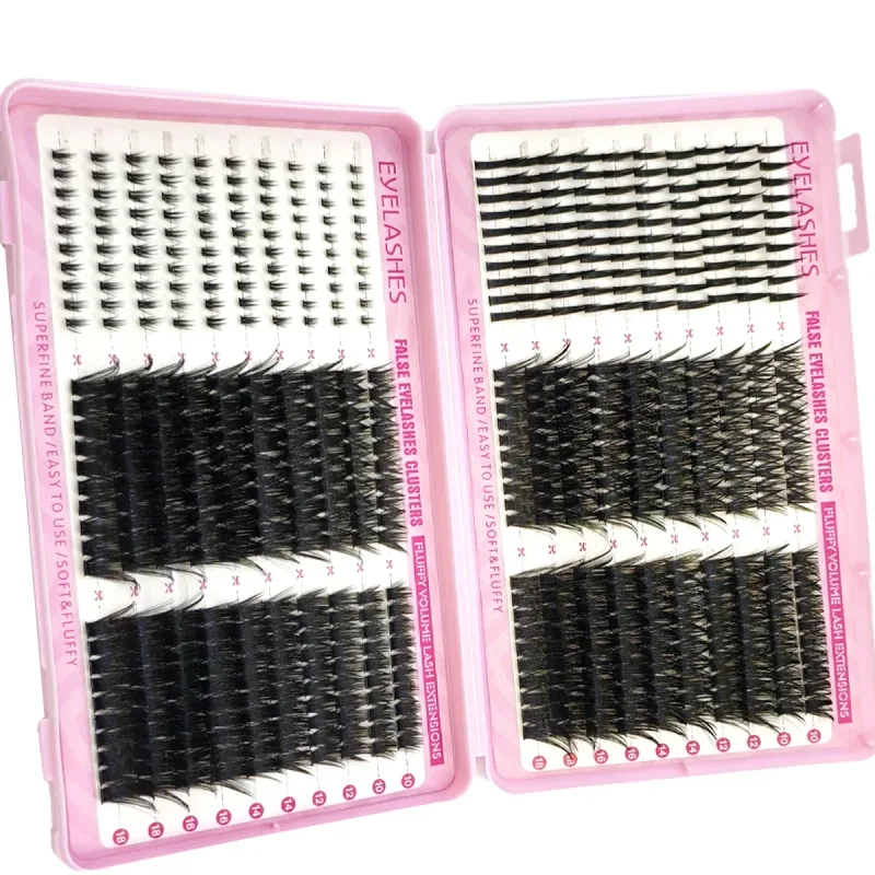 600PCS False Eyelash Cluster DIY Extended Mixing Disc Plump Clustered Single Piece Cat Eye False Eyelash Spikes+Bottom