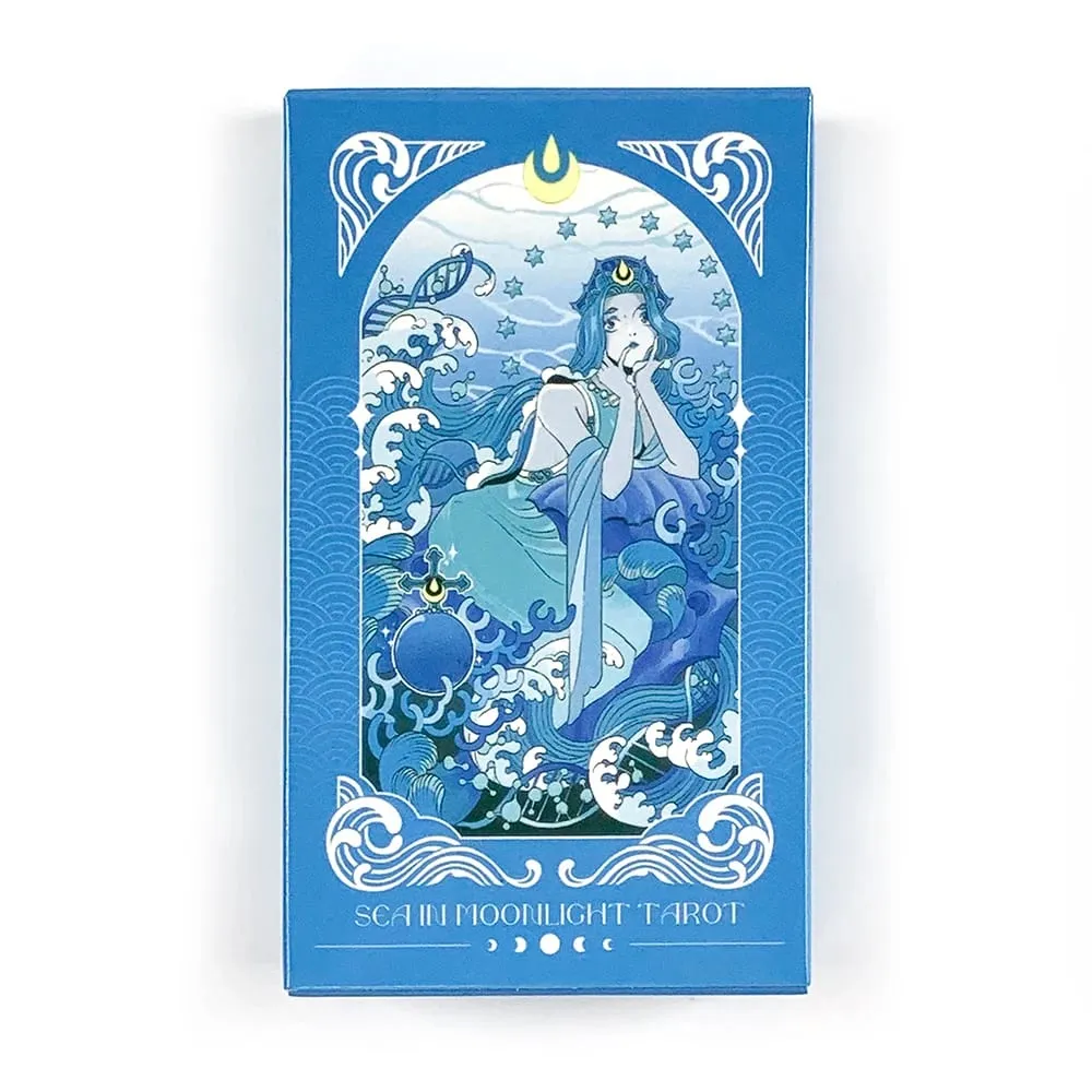 Sea in Moonlight Tarot Cards 78 Card Blue Ocean Mermaid English Version Divination Board Game Card Games & Gift Giving