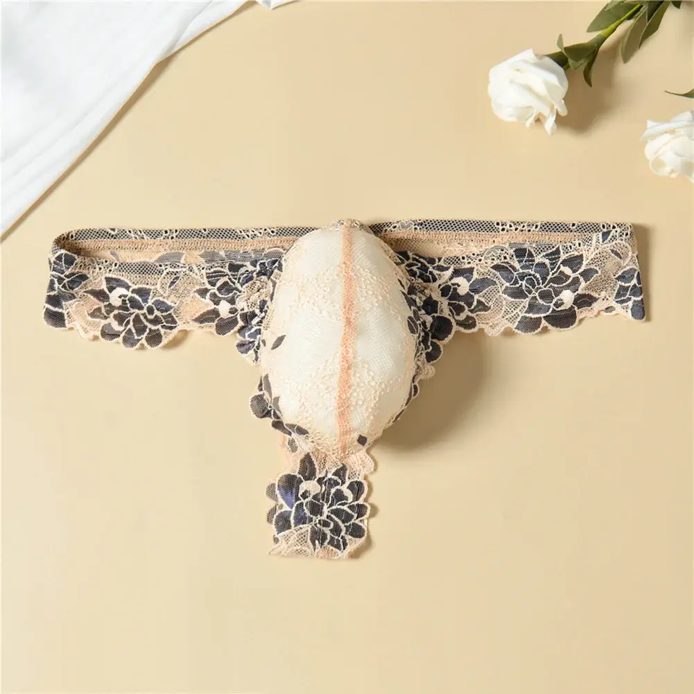 Men Floral Lace Thong Low Rise Elastic Waist G‑String Breathable See‑Through Floral Print Male Underwear Sexy Lingerie Panties — image 24