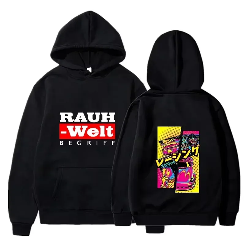 Rauh Welt 連帽衫車寬體改裝 JDM 賽車普普藝術漫畫美學黑色超大休閒運動衫長袖 — image 2