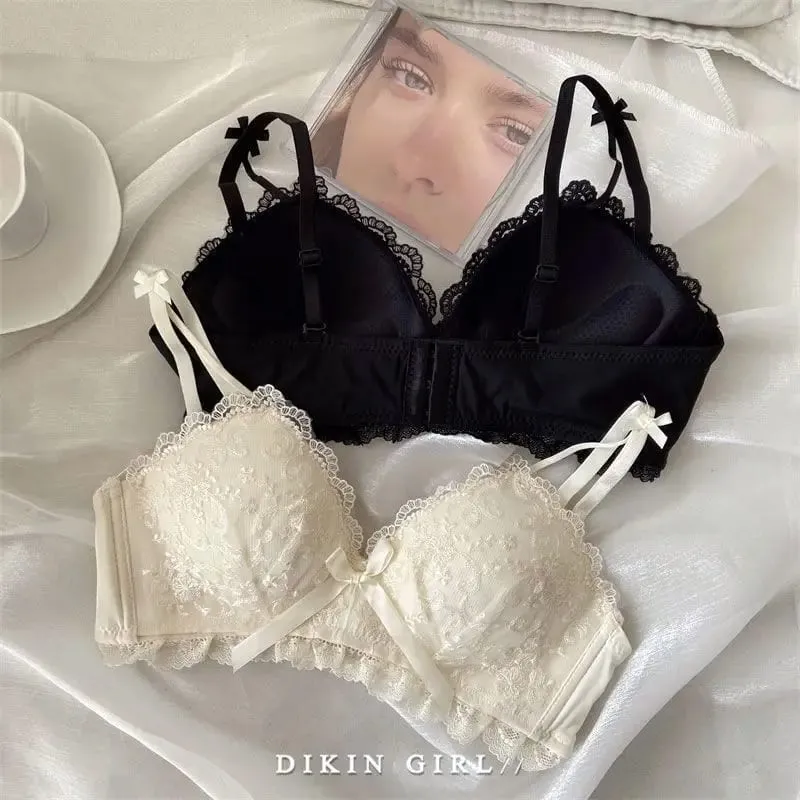 Sexy Lace Embroidered Bra Set with Small Chest Gathered for Collection Accessory Breasts Without Steel Rims Underwear Set — image 3