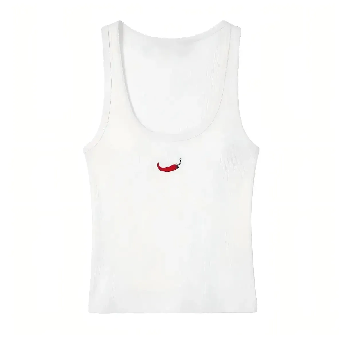 Women's Sleeveless Tank Top - Chili Embroidery Round Neck Ribbed Vest 2026 Summer Sweet Casual — image 8
