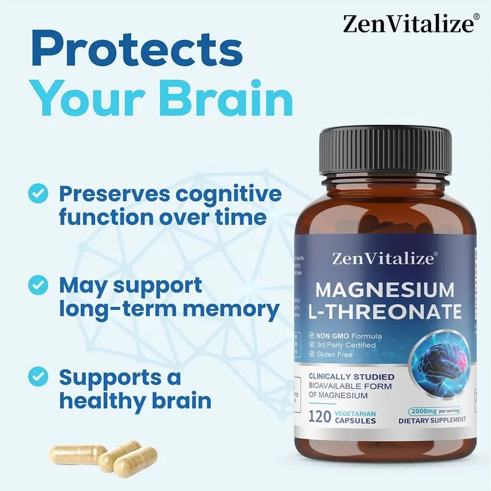 Magnesium L-Threonate Capsules Brain Focus Memory Nerve Health Muscle Strength Sleep Quality & Stress Relief Support — image 3