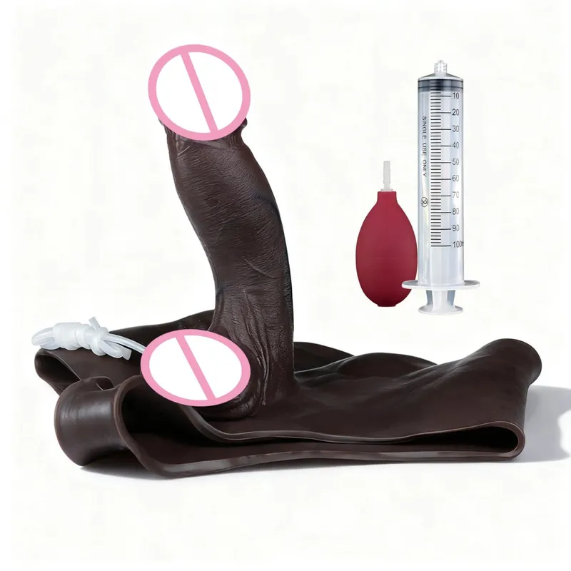 Black Nude Strapon Big Realistic Ejaculation Dildo Silicone Squirting Panties With Simulated Solid Penis Sex Toy For Women